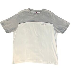 Tommy Jeans Men's Large Grey White Color block Embroidered Logo T-Shirt Cotton